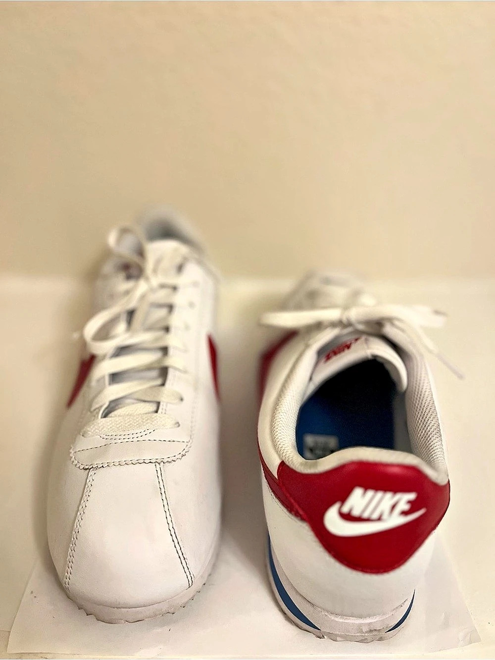 Nike Classic Cortez Leather Sneakers White Red Blue Men's Size 10.5 Forrest Gump